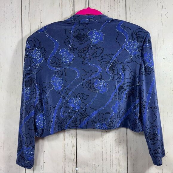 Alex Evenings Blue Floral Metallic Open Front Jacket Size 16 Elegant Formalwear - Picture 11 of 13